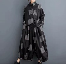 Black Urban 2 Piece Edgy Arty Wide Leg Balloon Trousers  Loose Blouse Top 10 12