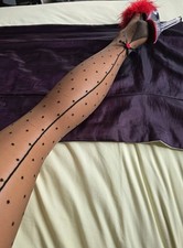 Unbranded Black Seamed With Bow Stockings  Brown M/L Worn