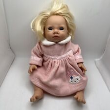 Tiny Treasures Blonde hair baby doll with pink dress on eyes open and close VGC