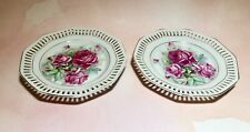 A pair of Vintage Schumann German Pierced Trim Rose Flowers Design Plates