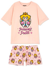 Ladies Pyjamas  PRINCESS PEACH SUPER MARIO Women Tee & Shorts Nightwear Primark