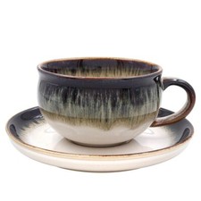Cup & Saucer Set Reactive Glaze Abstract Gradient Design Coffee Tea Glossy Mug