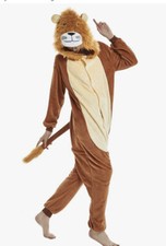 Animal ONE PIECE Adult Fancy Dress Pyjama Party LION Lounge Suit Med NEW