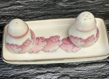 Hornsea Pottery Country Scene Pink Pig Piggies Salt & Pepper Cruet + Tray RARE