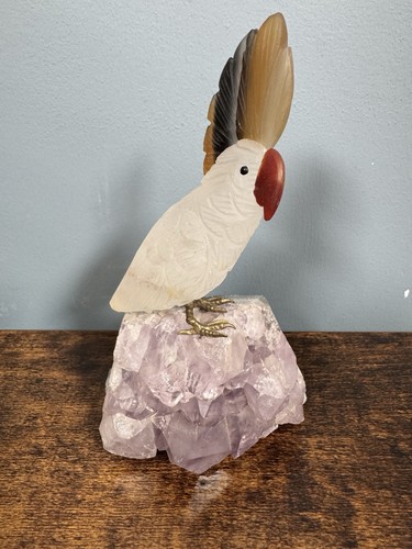 Carved gemstone cockatoo - gemstone, on