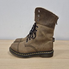 Dr Martens Triumph Aimilita Brown Leather 9 Holes Fur Trim Fold Down Boots Uk 6