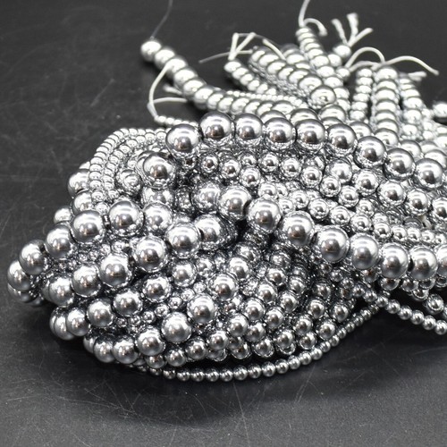 Silver hematite round beads - hematite,