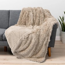 PAVILIA Soft Fluffy Faux Fur Throw Blanket, Taupe Tan Camel, Shaggy Furry Warm S