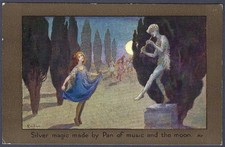 Silver magic made by Pan of music and the moon - art postcard by Sybil Barham