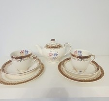 Vintage Alfred Meakin Tea Set for 2 Cups Saucers & Teapot Floral Gold Trim VGC 