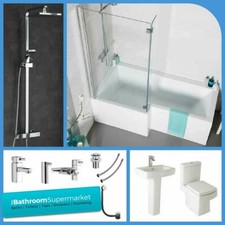 1500mm Bathroom Suite L Shaped Bath Basin Toilet Taps with Shower