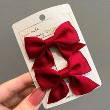 2 x Dark Red Baby Girl's kid's Ribbon Bow Alligator School Hair Clip Bows Clips 