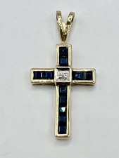 9ct Gold Sapphire And Diamond Cross Pendant