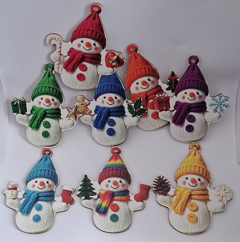 8pcs wooden snowman ornaments - 8pcs,
