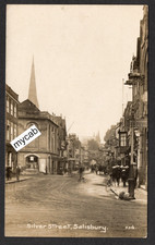 Postcard Salisbury Wiltshire shop signs Silver Street early RP by Rood Bros