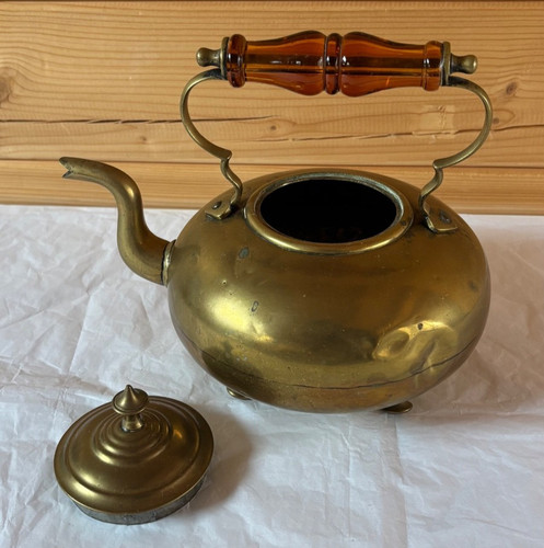 Vintage brass footed teapot - vintage,