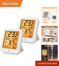 Digital Room Thermometer Hygrometer - 2 Pack with Max/Min Records & Backlight
