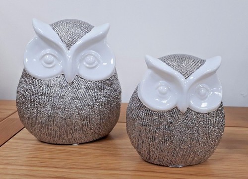 Owl ornament silver white - ornament, silver/white