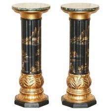 PAIR OF NEOCLASSICAL STYLE CHINESE CHINOISERIE LACQUERED TORCHERES COLUMNS