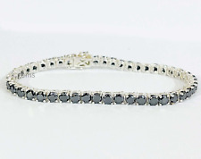Unisex Tennis Bracelet Black Diamond 7.50 Inches In 925 Sterling Silver 4 mm AAA