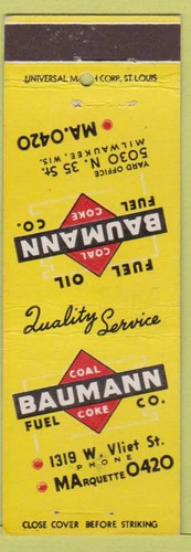 Matchbook cover baumann oil - matchbook,