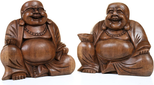 Large laughing wooden buddha - laughing,