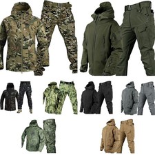 Warm Hooded Jacket Mens Combat Waterproof Tactical Coat With PANT Set Outdoor