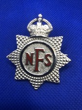 NFS National Fire Service Enamelled Silver Tone Cap Badge British Home Front