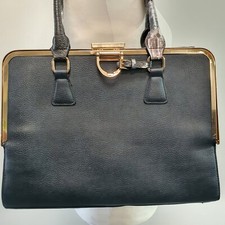 BESSIE Retro 50's Style Gold Frame Clasp Style Tote  Grey Snakeskin Grab Bag