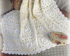 Beautiful Baby Crochet Shawl Blanket Pattern in Squares 46x68"  DK 718