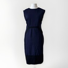 JAEGER DESIGNER SHIFT DRESS STRAIGHT PONTE SUIT FABRIC COLOUR BLOCK NAVY BLACK L