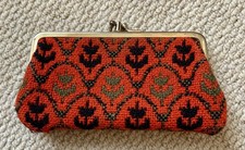 Welsh Tapestry purse, wool, metal clasp, two pockets, red, black & olive