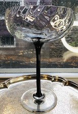 Mid Mod Art Glass Danish Design Optic Swirl Compote Black Stem Empoli