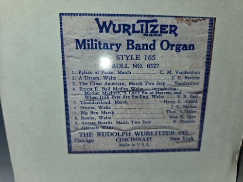 Wurlitzer 165 band organ roll - organ,