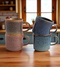 Stackable Mugs Cups Set Of 4 For Tea Coffee Reactive Glaze Gift Boxed  73793