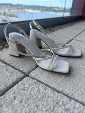Primark Women's White Cream Heels Uk 5 Straps Block