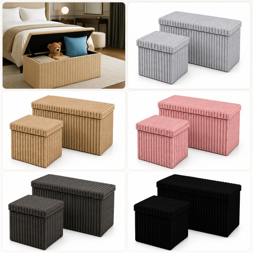 Ribbed storage box ottoman - ribbed,