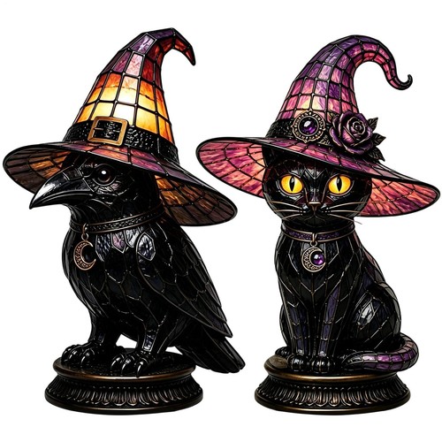 Crow cat with witch hat - &,