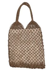 Vintage Macrame String Tote Bag Fully Lined 70’s Boho Hippie Shopper