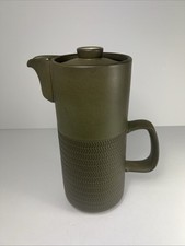 Denby - Chevron - Tall Coffee Pot - 2.25 Pints - Khaki Green - Retro - Stoneware