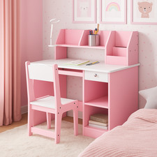 New Kids Girls Pink Desk And Chair Set With Storage Colouring Drawing Sit Table
