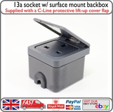 C-Line 13a Mains Socket & Surface Box w/ Cover Motorhome Caravan Boat Garage