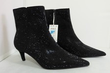 M&S WIDE FIT Black SPARKLE Pointed Toes KITTEN HEEL Ankle Boots with INSOLIA