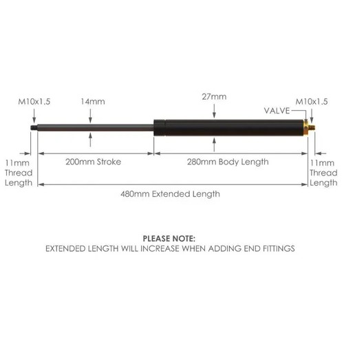 Adjustable gas strut 200 - strut, 14-28-200