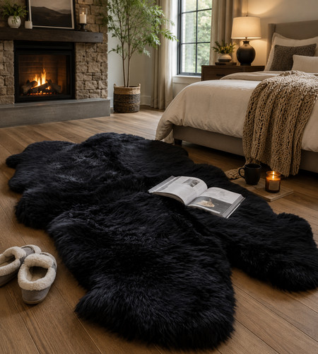 Large sheepskin rug black quad - large,