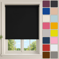 100% Blackout Roller Blinds Thermal Plain Fabric Trimmable Easy Fit Window Blind