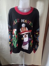 Ugly Christmas Sweater Holiday Party Feliz Navidad Llama BRIGHT XL