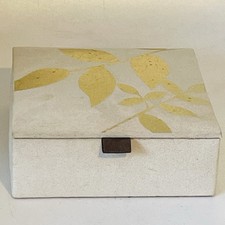 M&S Jewellery Box Small Square Beige Brown Gold Neutral Suedette Trinket Storage