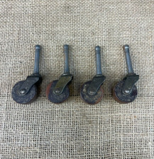 SET OF 4 X ANTIQUE WOODEN SWIVEL STEM FURNITURE CHAIR DRAWERS CASTORS WHEELS -2