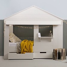 Kids House Cabin Bed in White Pine with Optional Storage Drawers by Woood